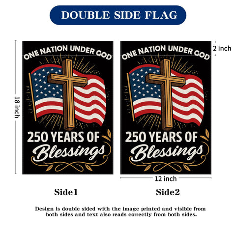 Patriotic USA Garden Flag 12x18 Inch Double Sided Waterproof Banner Celebrating 250 Years Of One Nation Under God 1776 To 2026