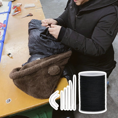 Person hand sewing with Rock Solid Waxed Thread For Leather Sewing And Bookbinding Hella Durable Half Millimeter Black Cord.
