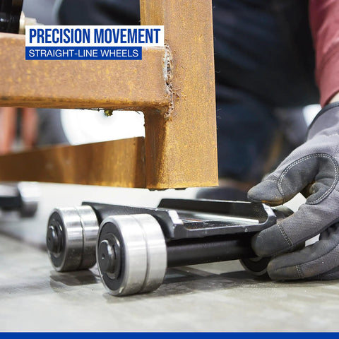 Heavy Duty Machinery Skates Loaded With Eight Knockout Steel Wheels And Three Thousand Three Hundred Pound Pulling Power for precision movement on workshop floors.