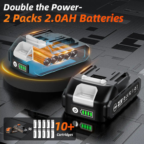 Dual batteries for Cordless Electric Grease Gun With 10000 PSI, 6.8 Oz Per Minute, featuring 2.0AH capacity and 39.4 inch hose.