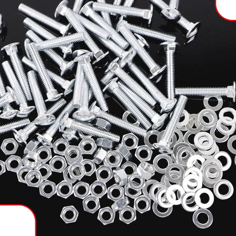 Heavy Duty 50 Piece Bench Slat Replacement Kit Featuring Galvanized M6x35mm Bolts For Metal Frame Outdoor Seating Built Tough As Nails Fits 17 To 21 mm Wood Planks, showcasing M6 bolts and washers.