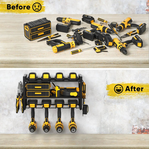 Heavy Duty Power Tool Organizer And Drill Holder Wall Mount For Garage And Workshop 3 Tier Cordless Drill Storage in use