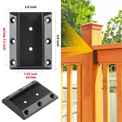 Sturdy 304 Stainless Steel Deck Railing Connectors for 1.5x3.5 inch wood handrail, black, outdoor fastening on deck.