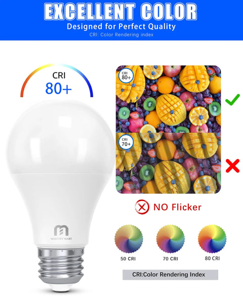 Six Pack A19 LED Bulbs That Replace a 60W Bulb, 9W Low Power, Non Dimmable, Flicker Free, 800 Lumens, CRI 80 Plus Display