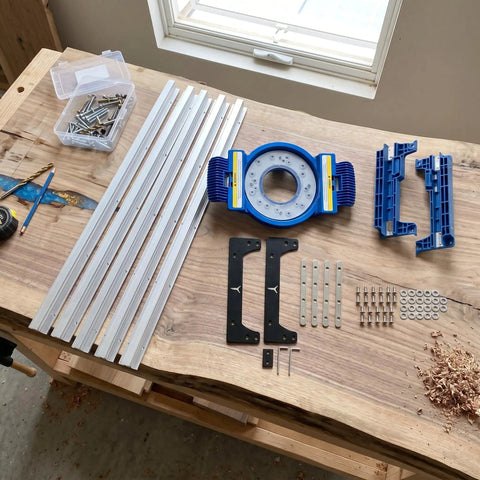 Router Sled Kit With Aluminum Alloy Slab Flattening Jig Precise Rail and Low Friction Slide components on wooden table