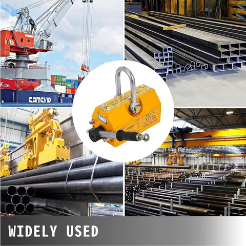 Heavy Duty Permanent Lifting Magnet With Smooth Release Lever And Workhorse Build for Hoist and Gantry Cranes handling steel bars in a warehouse.