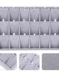 Super Smooth Large 18 Compartment Velvet Jewelry Storage Tray With Handy Necklace And Watch Display Pad Totally Organized For Craft Sessions And Stylish Desk Vibes top view of grey velvet compartmentalized tray.