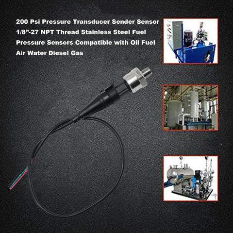 Go-To 200 Psi Fuel Pressure Transducer Sensor With Connector 1/8-27 NPT Thread Stainless Steel for Oil Fuel Diesel Gas Water
