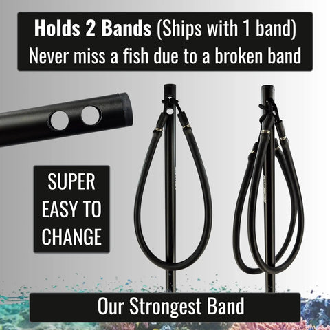 46 Inch Travel Ready Gigging Spear For Lionfish, Frog And Flounder With Heavy Duty 3 Piece Aluminum And Stainless Steel Construction And Replaceable 7 Inch Tip showing band attachment