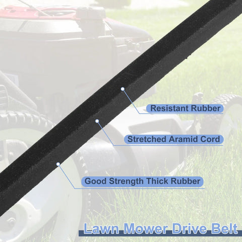 Close-up of heavy duty drive belt showing resistant rubber and aramid cord for Craftsman Z5200 to ZS6700 lawn mowers.