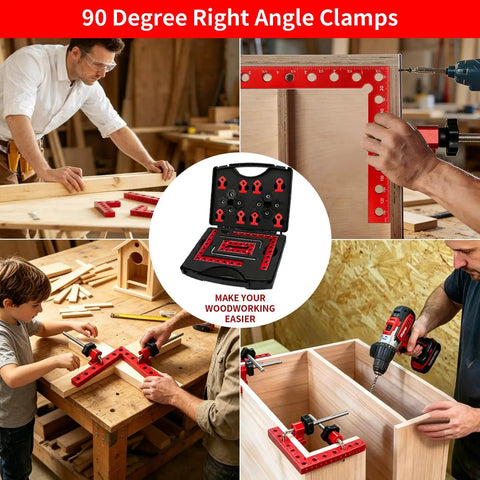 8-Piece Corner Clamps For Woodworking Precision CNC Aluminum 90 Degree Kit in use on woodworking projects with case