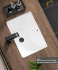 Top view of durable white rectangle undermount sink for vanity and bathroom, vitreous ceramic, no faucet holes, modern upgrade