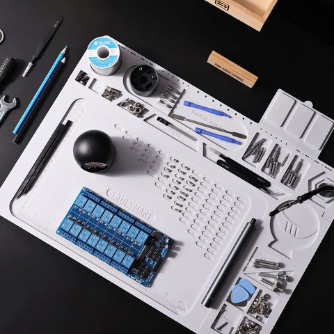 Pro Grade Silicone Soldering Mat With Heat Resistance Up To 932 Fahrenheit Large 20 By 14 Inch Magnetic Anti Static Work Mat with tools