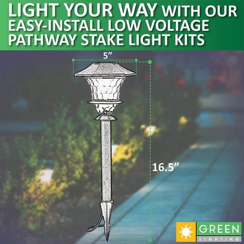 Low Voltage Landscape Lights Kit 12 Pack With LED, Waterproof Metal Black Finish, Easy Stakes And Quick Connectors For Pathways And Garden.