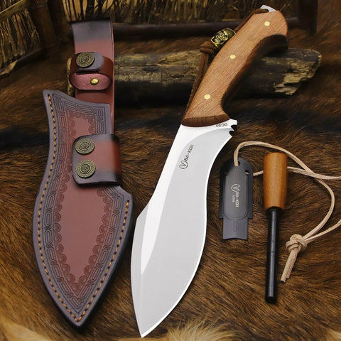 Survivor III Fixed Blade Knife With Full Tang 14.2 Inch Overall Length 10mm Thick DC53 Steel Blade Leather Sheath Fire Starter