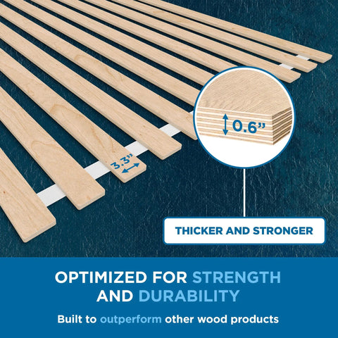 Queen Bunkie Board with Vertical Wood Slats Box Spring Replacement Reinforces Weak Frames Creates Solid Platform Foundation Zero Flex Heavy Duty 60x80 showing slat thickness and spacing detail.