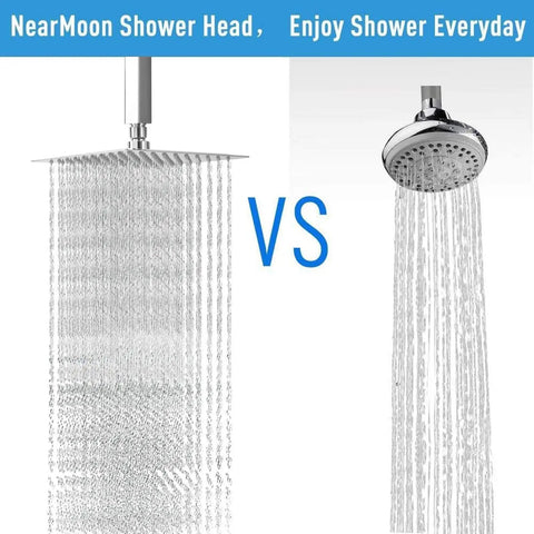 Comparison of Rain Shower Head With Ceiling Arm, Square Stainless Steel 12 Inch Chrome Showerhead vs traditional round showerhead
