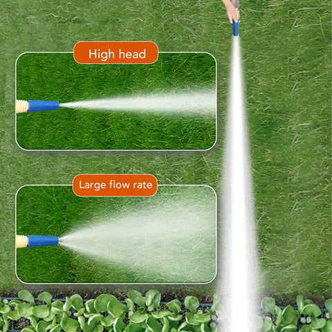 Heavy Duty Cordless Submersible Water Transfer Pump Delivers Strong 120 Liter Flow With 21V Lithium Ion Power spraying water on grass.