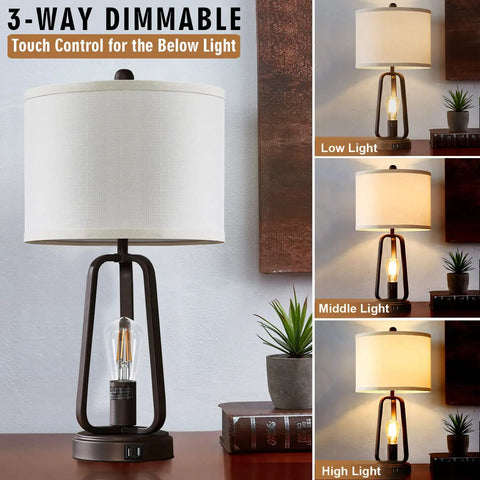 Farmhouse Rustic Table Lamp Set Of 2 With USB Port And 3 Way Dimmable Touch Lamps Bedside Lamps With Rotary Switch Industrial Birdcage Style