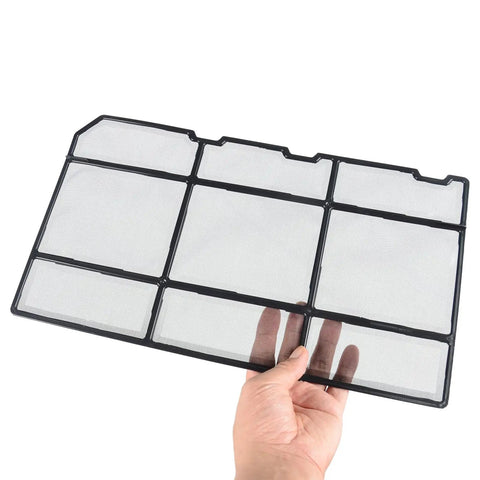 Heavy Duty Air Conditioning Filter For U Shaped AC Units With No Sweat Drop In Mounts and Super Effective Dust Trapping Mesh shown in hand.