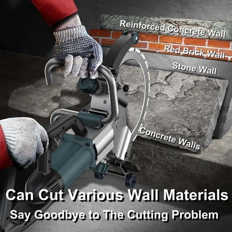 High-Torque 8800W Brushless Concrete Rotary Saw cutting through concrete with multiple wall types in view.