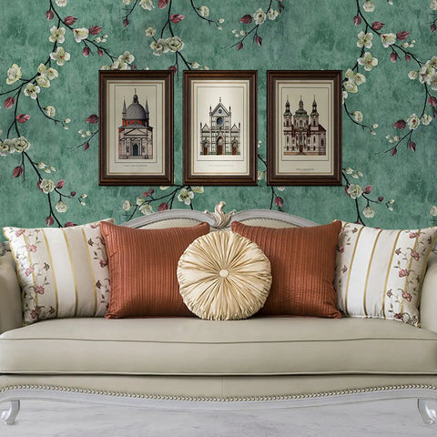 Floral Peel And Stick Wallpaper With Apricot Flowers On Dark Green Background Easy Peel And Stick Self Adhesive Removable Wall Covering Vinyl Roll 17.7 In By 197 In For Walls Cabinets Shelves And Drawer Liners on a living room wall