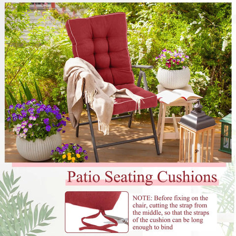 4 Pack Outdoor Patio Chair Cushions High Back Waterproof Weatherproof With Ties For Rocking Chairs And Indoor Use Red Set