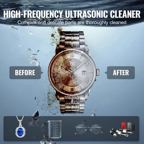 10L Sonic Cleaner With Heater And Timer Basket Digital Cavitation Machine 240W Pro Grade Deep Clean For Lab Tools Metal Parts Carburetors Brass Auto Parts Engine Components cleaning a dirty watch before and after