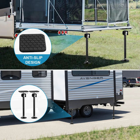 Upgraded RV Slide Out Support Jacks With Flat Top Blocks Set Of Two Plug And Play Gear For Campers Trailers mounted under RV slide out.