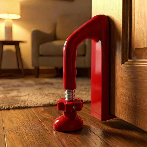 Portable Door Stopper For Inward Swinging Doors No Drill Installation Grab And Go Travel Security Brace in red
