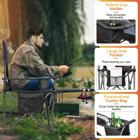 Man sitting on Oversized Camping Chair Set 2 Pack Heavy Duty Folding Chairs Support Up To 500 Lbs With Padded Back And Arm Rests