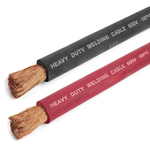 1/0 Gauge Premium Extra Flexible Welding Cable 600 Volt Combo Pack Black And Red, 10 Feet Each, Made In The USA, Copper Stranding
