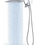All Metal 10 Inch Rainfall Shower Head With Handheld Spray Combo, water flow, chrome finish, stainless steel hose shown