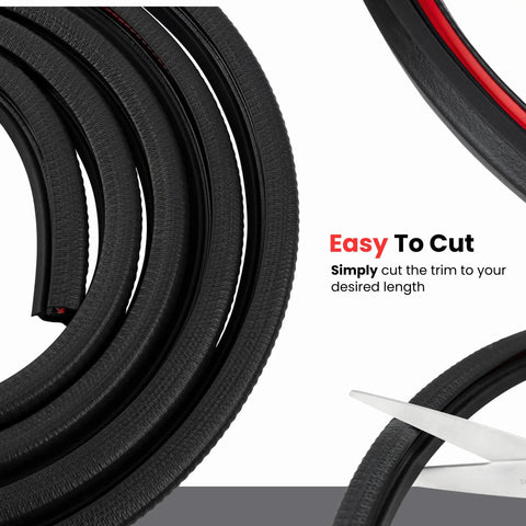 Push On Door Edge Weather Stripping Seal 0.62 Inch Bulb Height No Glue Needed Fits Car Doors detail with cutting scissors