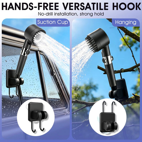 Portable Camping Shower With Heater And 8000mAh Battery with versatile hands-free suction and hanging options