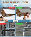 Self Regulating Pre Assembled Heating Cable 150 Feet 120V For Roof Deicing And Pipe Freeze Protection ETL Certified Safety UL Listed Plug No Hassle Easy Install Durable Winter Weather Solution diagram showing roof and pipe problem-solution comparison.