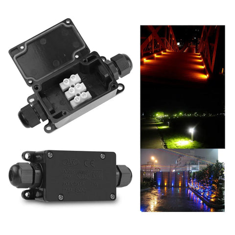 Outdoor Waterproof 2 Way PG9 Electrical Junction Box For Underground Cable Lines And Wires Pro Grade Protection And Easy Install IP65 Rated Weatherproof Connector Box For Horizontal Or Vertical Mount Underground with night lighting scenes.