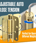 Spring Loaded Self Closing Door Hinges 4 Inch Auto Close Kit With Adjustable Tension Brass Five Eighths Radius Corner