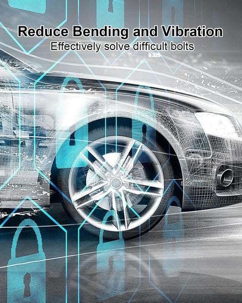 Graphic showing wheel and text "Reduce Bending and Vibration" for Half Inch Drive Harmonic Balancer Socket Set, 6 Piece Includes 17Mm 19Mm 21Mm 22Mm 24Mm 27Mm, Heavy Duty Replacement Sockets With 3X Momentum Power For Impact Wrenches, Fits Honda Civic Accord CRV Odyssey TL Integra MDX Camry Corolla 4Runner