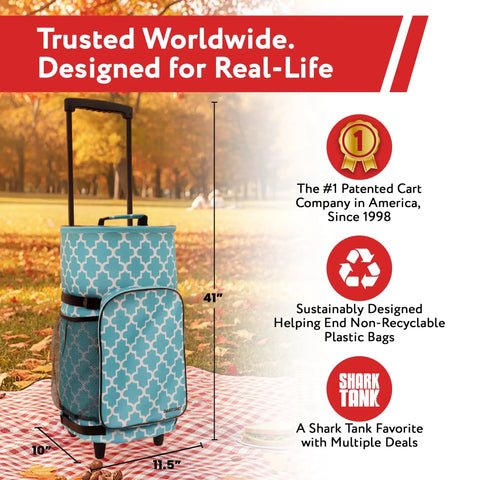 Ultra Compact Smart Cart Cooler With Extended Insulation Collapsible Rolling Tailgate Tote With Moroccan Tile Style outdoors