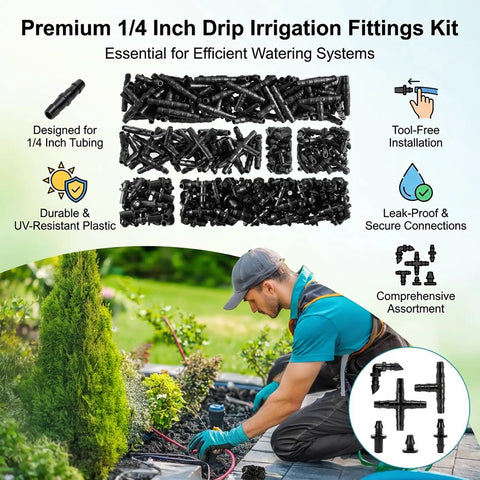 1/4 Inch Drip Irrigation Fittings Kit With Barbed Connectors Tees Elbows End Plugs And Couplings For Garden Greenhouse And Lawn