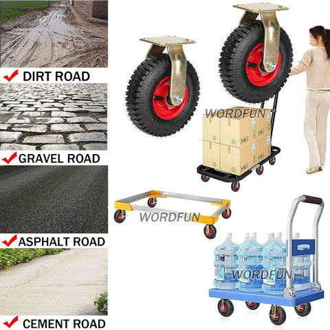 Heavy Duty Rubber Caster Wheels With Steel Plates Shock Absorbing Red Rims Roll Smooth For Toolboxes Carts Furniture Trolleys 360 Swivel Brake Setup built like a tank handles heavy loads on various terrains.