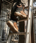 Six Inch Waterproof Steel Toe Work Boots For Men Leather Lace Up EH Rated Slip Resistant Outsole built tough on ladder