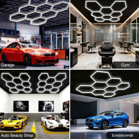 Hexagon Garage Light With Ultra Bright 38880 Lumen Output, 6500K Daylight White, 8 Grid Anti Glare LED Fixture For Garage