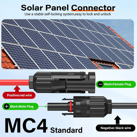 Solar Panel Extension Cable MC4 To 8mm DC Connector 6.6 Feet 12AWG Plus 14AWG Solar Charge Cable diagram showing connector parts
