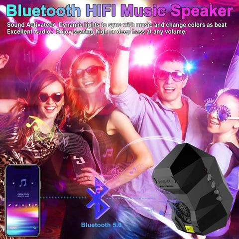 Star Projector With Bluetooth Speaker Remote For Bedroom And Parties Dope Vibe, 3 In 1 Galaxy Aurora Moon Night Light with party scene