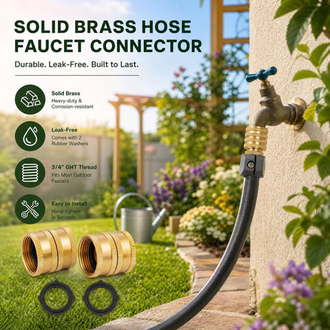 Heavy Duty 3/4 Inch Solid Brass Garden Hose Connector Set With Double Female Ends And Spare Washers for faucet and garden use