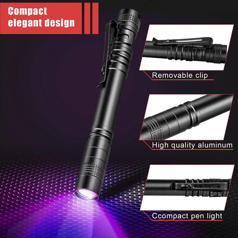 4 Pack UV Black Light Pen Lights For Urine Leaks And Stain Detection with aluminum body and pocket clip
