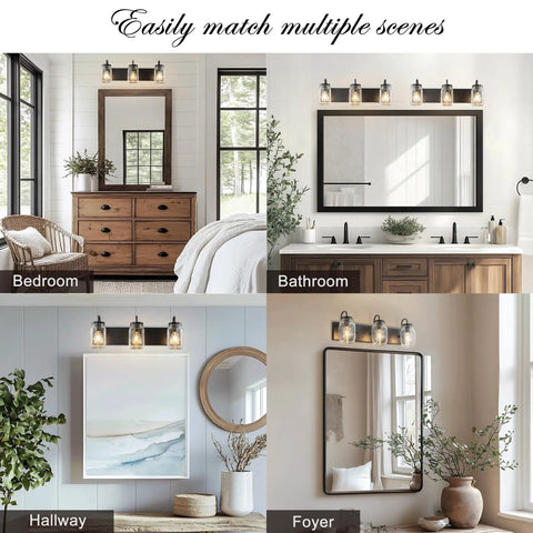 Mason Jar Vanity Glass Wall Lights Black Wall Sconce For Bathroom Farmhouse Decor in bedroom, bathroom, hallway, foyer.