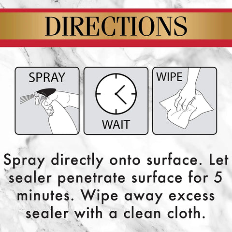 Directions for No Fuss Granite Sealer And Stone Protector Spray That Dries In A Snap for easy application steps.